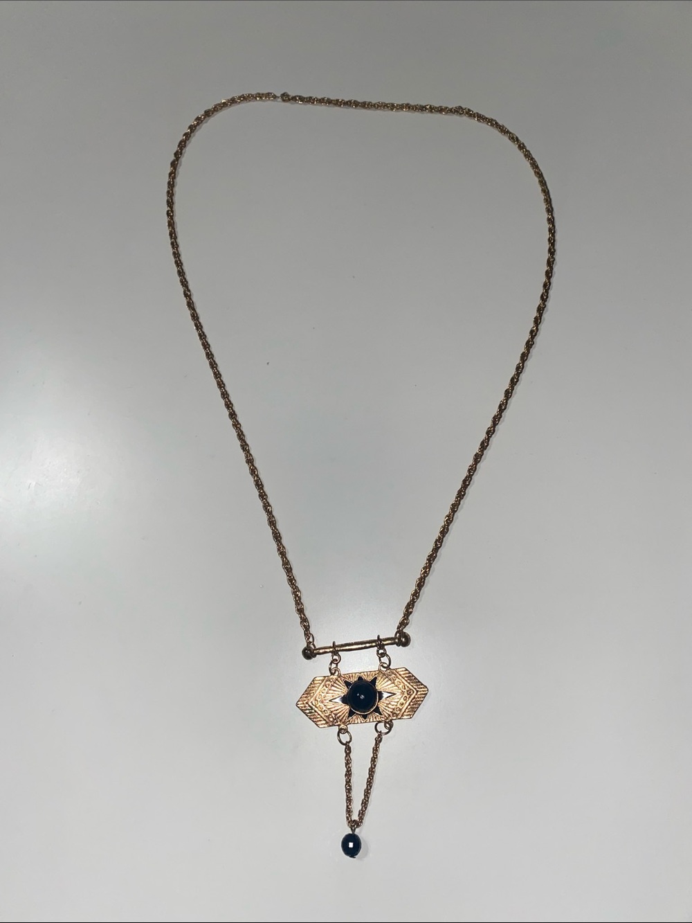 Gold-Tone Pendant Necklace with Black Accents